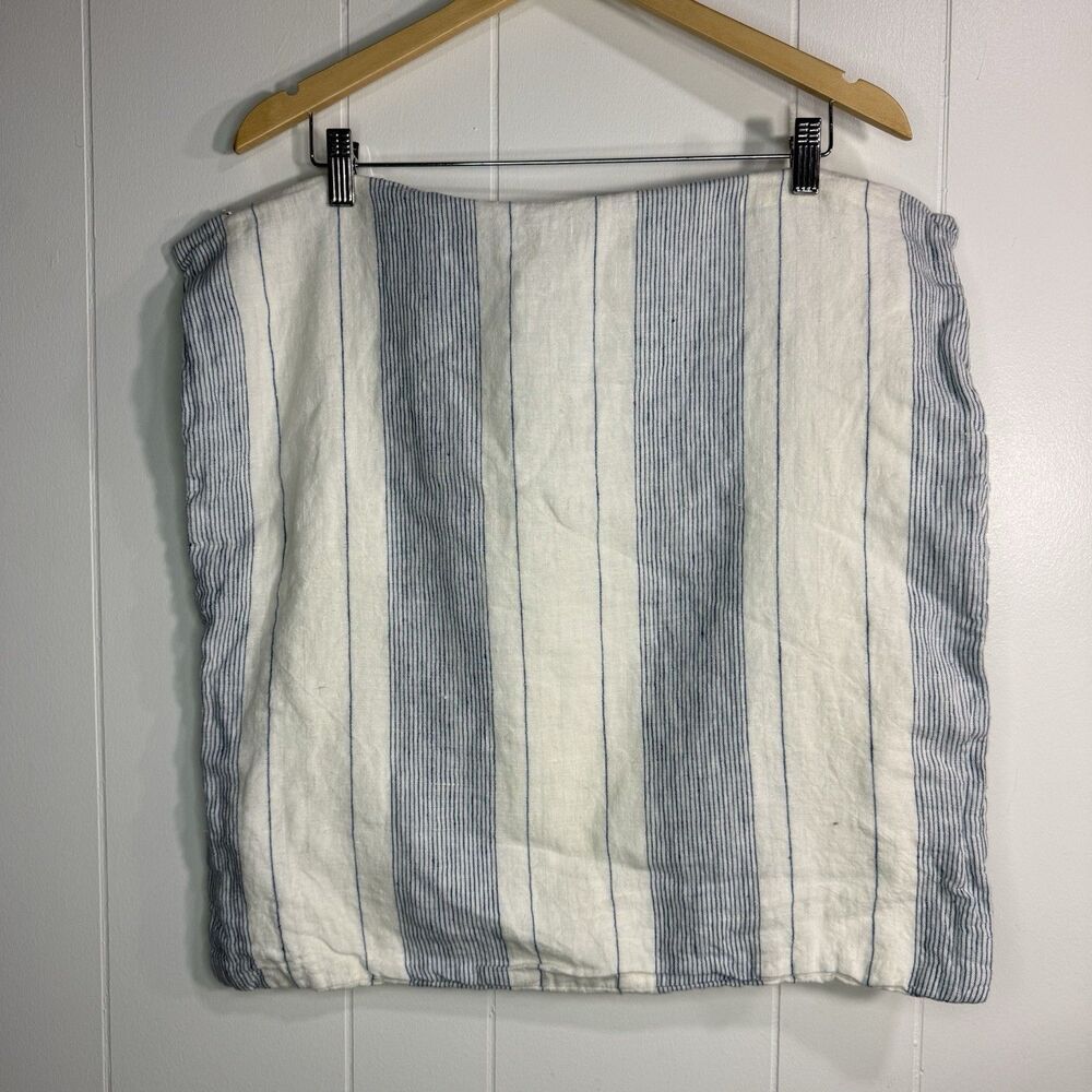 Serena Lily Throw Pillow Cover 100% Linen Square White With Blue Stripes